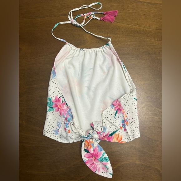 Floral Cropped Tank Top Women’s Size Small Straps Lounge Beach  Back Open (0253) - Picture 3 of 5